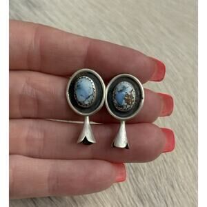 Sterling Silver Blue Golden Hills Turquoise Squash Blossom Post Stud Earrings